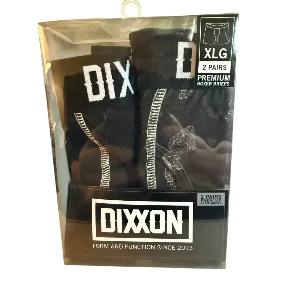 Dixxon Premium Boxer Briefs, Two-Pack, Size XL, Black With White Tattoo, NWT
